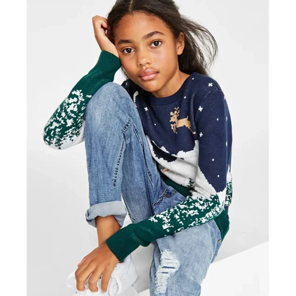 Holiday‎ Lane Big Girls Large Snowy Landscape Crewneck Sweater in Blue $40 115